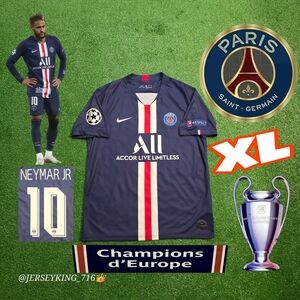 Nike PSG Neymar Jr #10 2019/2020 Home Blue Jersey Champions League Patches XL